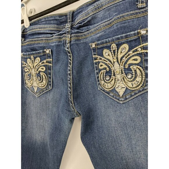Liuce's Jeans Denim Blue Rhinestone Embellished Distressed Low Rise  Women's 9 - Picture 8 of 8